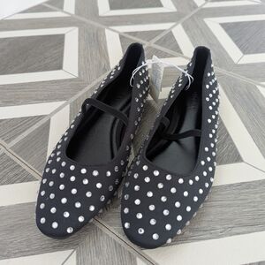 NWT Old Navy Black Strap Embellished Ballet Flats Size 6.5